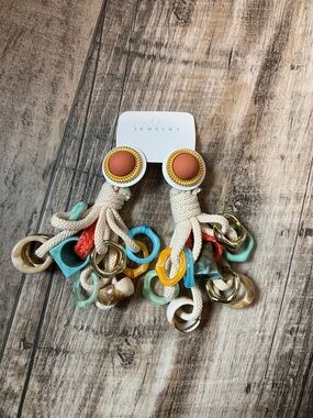 Colorful Rope and Resin Charm Drop Earrings